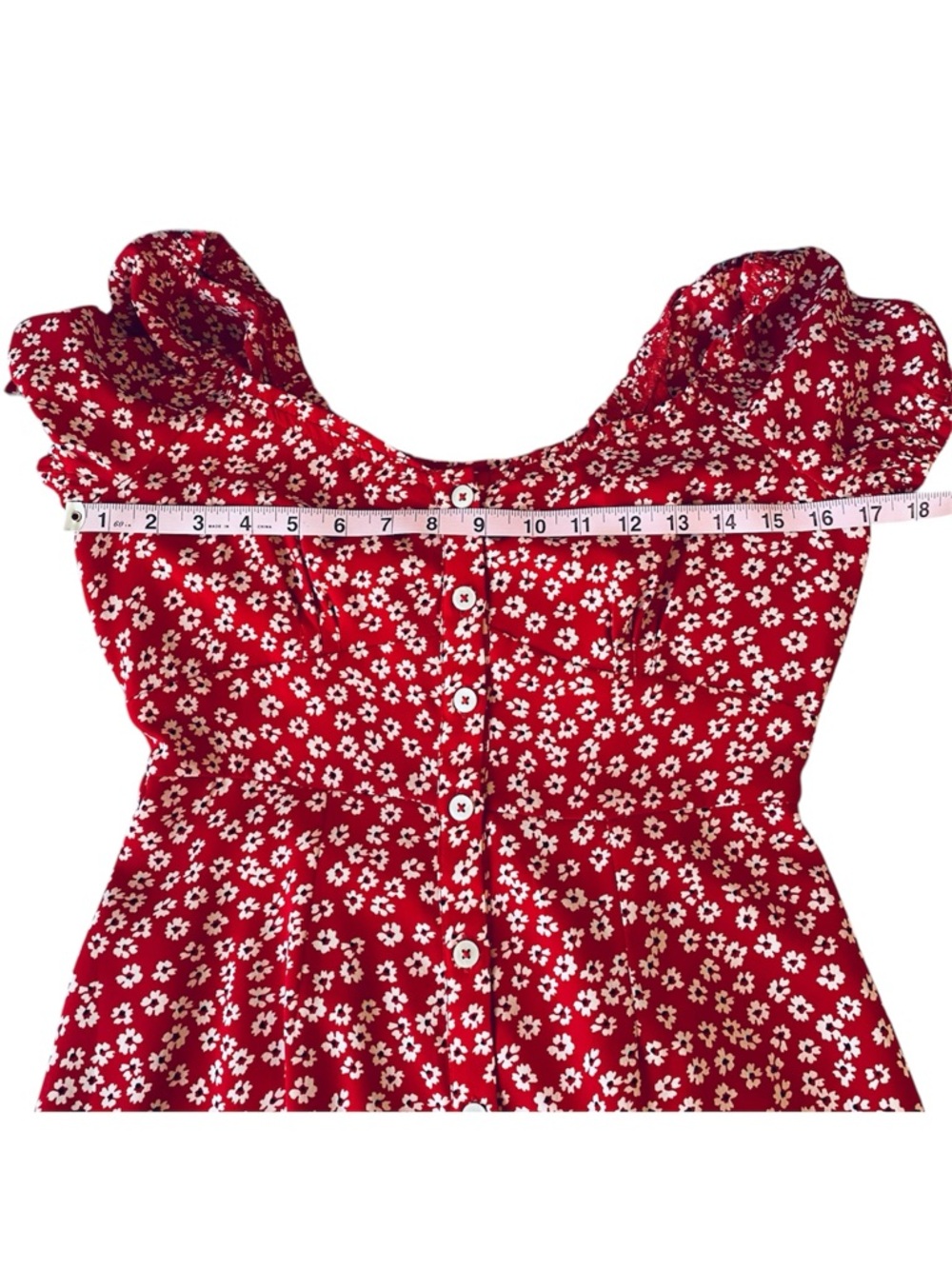 Abercrombie & Fitch Red Floral Mini Dress XS Milkmaid Y2K Puff Sleeve Tie Back - Picture 9 of 11
